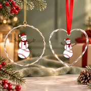 Funny Christmas Baseball Snowman Sports Glass Ornament - Material: Heart Glass Ornament