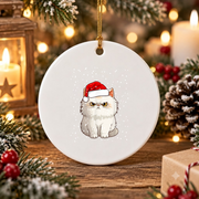 Funny Christmas Grumpy Cat Family Glass Ornament - Material: Circle Ceramic Ornament