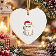 Funny Christmas Grumpy Cat Family Glass Ornament - Material: Heart Ceramic Ornament