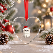 Funny Christmas Grumpy Cat Family Glass Ornament - Material: Heart Glass Ornament