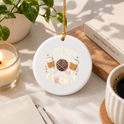 Funny Crochet Lover Need Coffee Before Crafting Glass Ornament - Material: Circle Ceramic Ornament