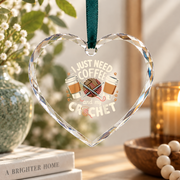 Funny Crochet Lover Need Coffee Before Crafting Glass Ornament - Material: Heart Glass Ornament