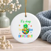Funny Dinosaur Autism Awareness Ornament Glass Ornament - Material: Circle Ceramic Ornament