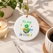 Funny Dinosaur Autism Awareness Ornament Glass Ornament - Material: Circle Ceramic Ornament