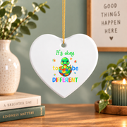 Funny Dinosaur Autism Awareness Ornament Glass Ornament - Material: Heart Ceramic Ornament