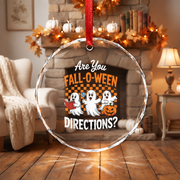 Funny Fall O Ween Teacher Ghost Ornament Glass Ornament - Material: Circle Glass Ornament
