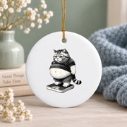 Funny Fat Cat Cute Kitten Glass Ornament - Material: Circle Ceramic Ornament
