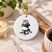 Funny Fat Cat Cute Kitten Glass Ornament - Material: Circle Ceramic Ornament