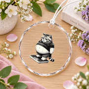 Funny Fat Cat Cute Kitten Glass Ornament - Material: Circle Glass Ornament