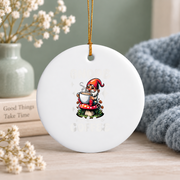 Funny Garden Gnome Gnope Not Before Coffee Glass Ornament - Material: Circle Ceramic Ornament