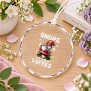 Funny Garden Gnome Gnope Not Before Coffee Glass Ornament - Material: Circle Glass Ornament