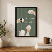Funny Goose Bathroom Wall Art Sage Green Stripes Poster Cute Animal Restroom Decor Poster UNFRAMED - Format: Black Framed Poster