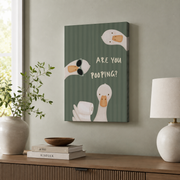 Funny Goose Bathroom Wall Art Sage Green Stripes Poster Cute Animal Restroom Decor Poster UNFRAMED - Format: Stretched Canvas