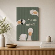 Funny Goose Bathroom Wall Art Sage Green Stripes Poster Cute Animal Restroom Decor Poster UNFRAMED - Format: Stretched Canvas