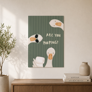 Funny Goose Bathroom Wall Art Sage Green Stripes Poster Cute Animal Restroom Decor Poster UNFRAMED - Format: Unframed Paper Poster