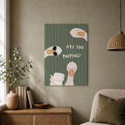 Funny Goose Bathroom Wall Art Sage Green Stripes Poster Cute Animal Restroom Decor Poster UNFRAMED - Format: Unframed Paper Poster