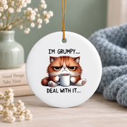 Funny Grumpy Cat Quote Animal Lover Glass Ornament - Material: Circle Ceramic Ornament
