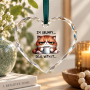 Funny Grumpy Cat Quote Animal Lover Glass Ornament - Material: Heart Glass Ornament