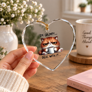 Funny Grumpy Cat Quote Animal Lover Glass Ornament - Material: Heart Glass Ornament