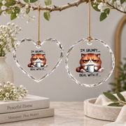 Funny Grumpy Cat Quote Animal Lover Glass Ornament - Material: Heart Glass Ornament