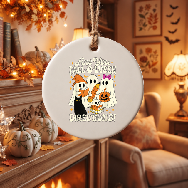 Funny Halloween Ghost Teacher Ornament with Seasonal Theme Glass Ornament - Material: Circle Ceramic Ornament