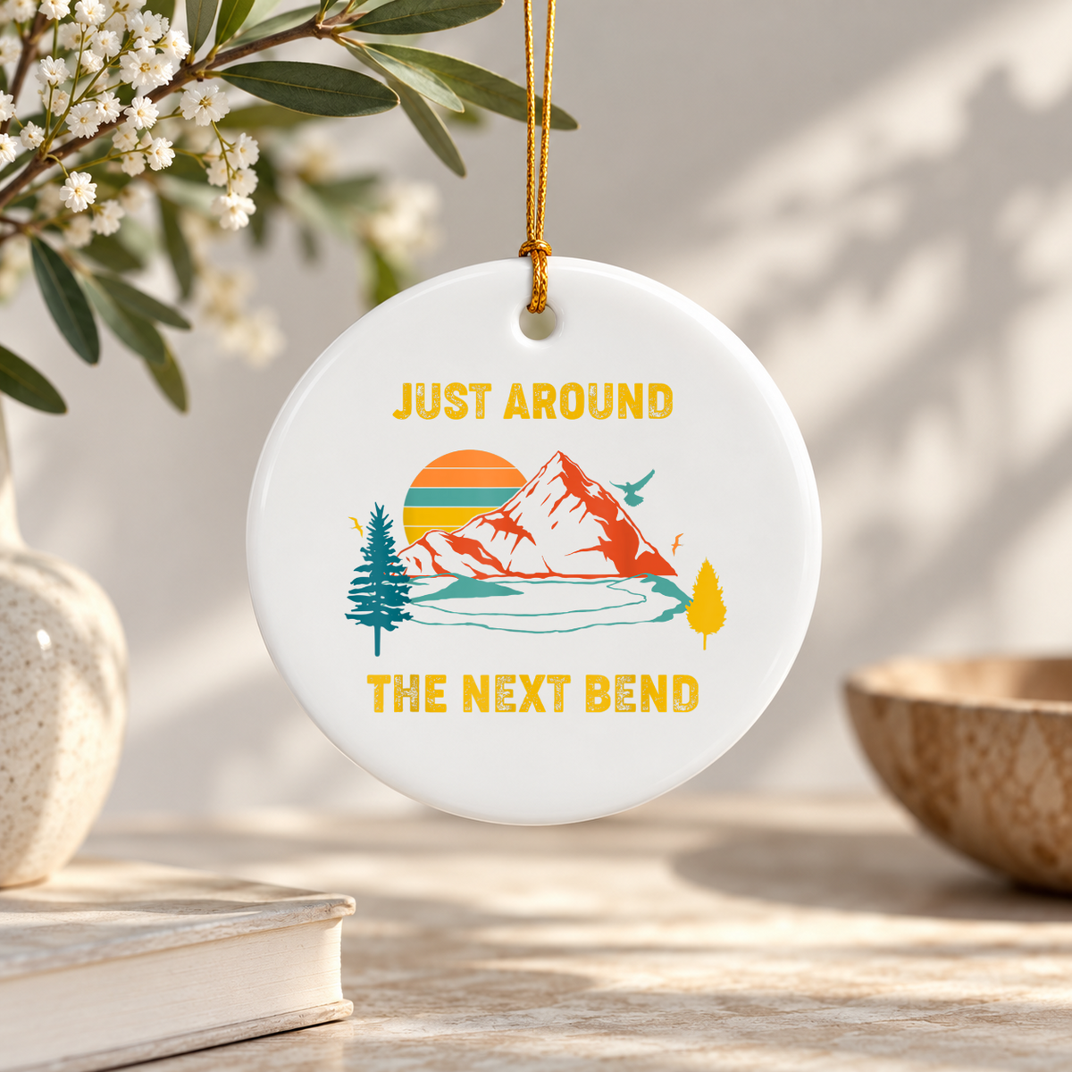 Funny Hiking Camping Adventure Quote Ceramic Ornament - Material: Circle Ceramic Ornament