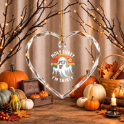 Funny Thirty Birthday Ghost Halloween Ornament for Celebration Glass Ornament - Material: Heart Glass Ornament