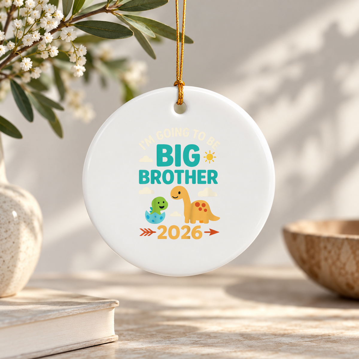 Future Big Brother Pregnancy Announcement Ceramic Ornament - Material: Circle Ceramic Ornament