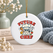 Future Chef Kids Cooking Gift Kitchen Career Decoration Glass Ornament - Material: Circle Ceramic Ornament