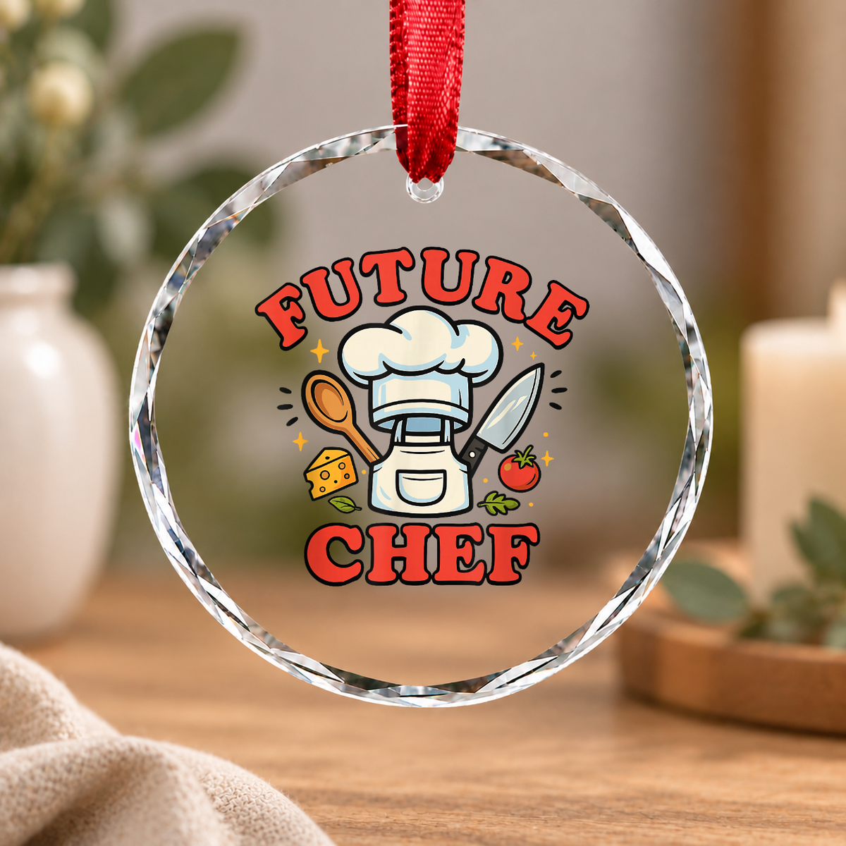 Future Chef Kids Cooking Gift Kitchen Career Decoration Glass Ornament - Material: Circle Glass Ornament