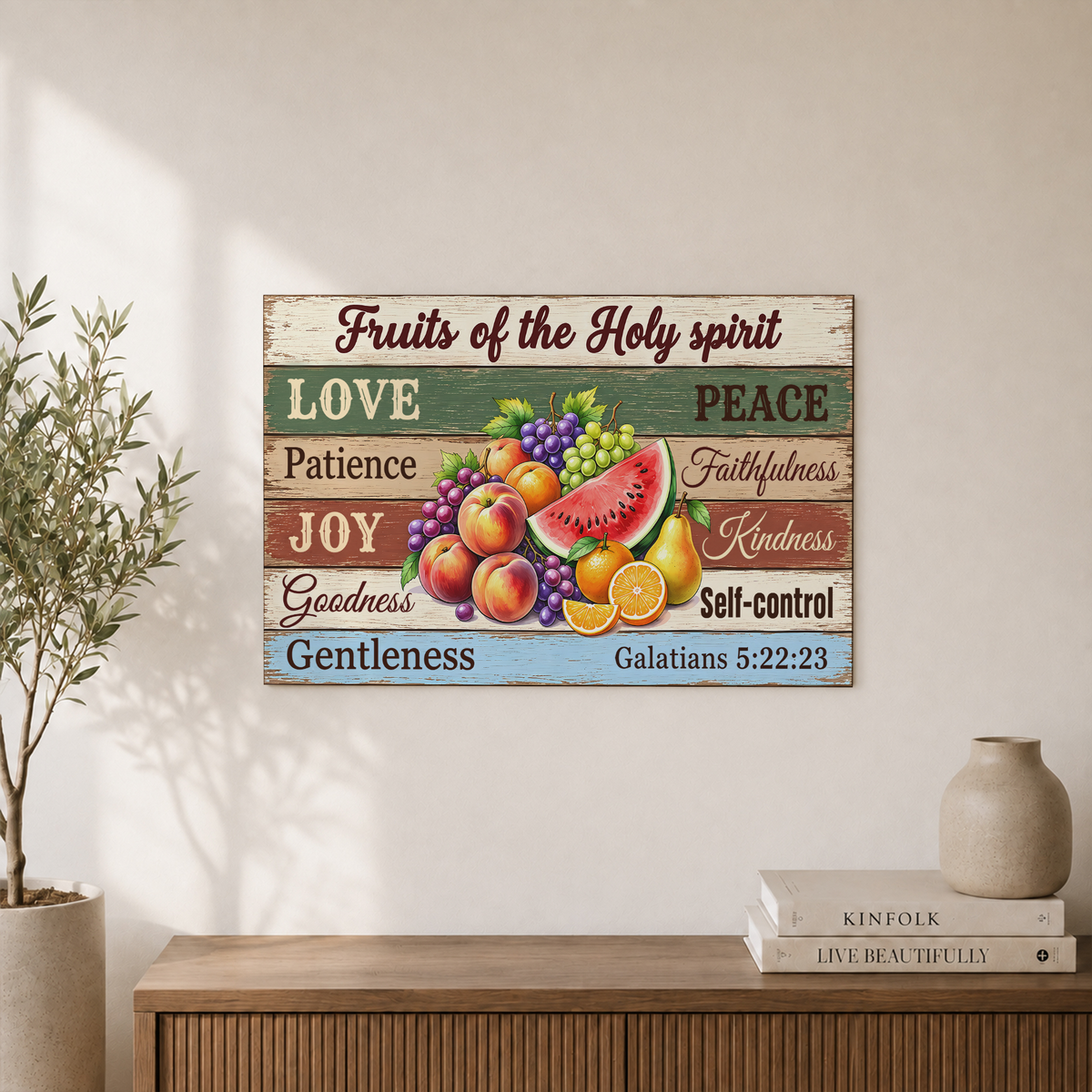 Galatians 5:22-23 Fruit Of The Spirit Christian Wall Art, Farmhouse Fruit Poster - Format: Unframed Paper Poster