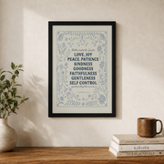 Galatians 5:22 Fruit Of The Spirit Christian Wall Art, Scandinavian Folk Poster - Format: Black Framed Poster