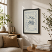 Galatians 5:22 Fruit Of The Spirit Christian Wall Art, Scandinavian Folk Poster - Format: Black Framed Poster