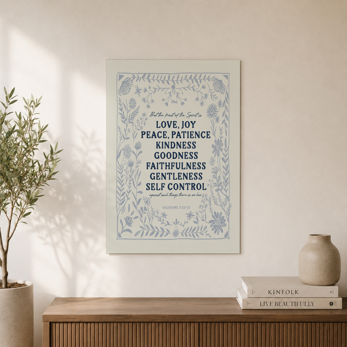 Galatians 5:22 Fruit Of The Spirit Christian Wall Art, Scandinavian Folk Poster - Format: Unframed Paper Poster