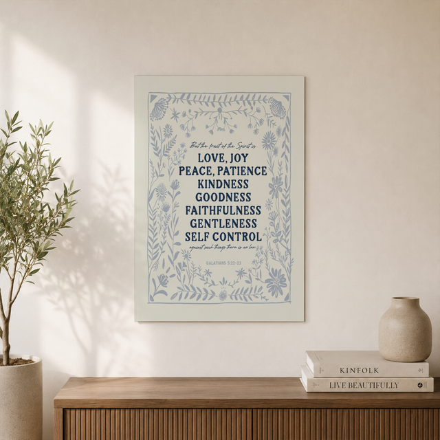 Galatians 5:22 Love Joy Peace Christian Wall Art, Folk Scripture Poster - Format: Unframed Paper Poster