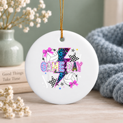 Game Day Volleyball Preppy Graphic Design Glass Ornament - Material: Circle Ceramic Ornament