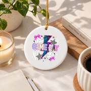 Game Day Volleyball Preppy Graphic Design Glass Ornament - Material: Circle Ceramic Ornament