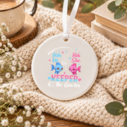 Gender Reveal Fish Baby Shower Keepsake Ceramic Ornament - Material: Circle Ceramic Ornament
