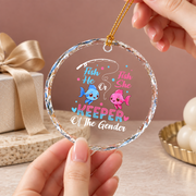 Gender Reveal Fish Baby Shower Keepsake Ceramic Ornament - Material: Circle Glass Ornament