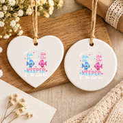 Gender Reveal Fish Baby Shower Keepsake Ceramic Ornament - Material: Heart Ceramic Ornament
