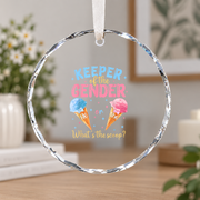 Gender Reveal Ice Cream Theme Baby Shower Ceramic Ornament - Material: Circle Glass Ornament