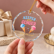 Gender Reveal Ice Cream Theme Baby Shower Ceramic Ornament - Material: Circle Glass Ornament