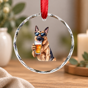 German Shepherd Beer Lover Dad Gift Glass Ornament - Material: Circle Glass Ornament