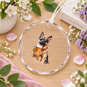 German Shepherd Beer Lover Dad Gift Glass Ornament - Material: Circle Glass Ornament