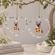 German Shepherd Beer Lover Dad Gift Glass Ornament - Material: Heart Glass Ornament