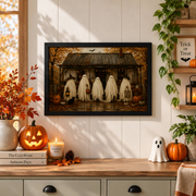 Ghost Family Halloween Wall Art Print Rustic Farmhouse Autumn Seasonal Decor - Format: Black Framed Poster
