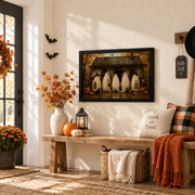 Ghost Family Halloween Wall Art Print Rustic Farmhouse Autumn Seasonal Decor - Format: Black Framed Poster