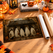 Ghost Family Halloween Wall Art Print Rustic Farmhouse Autumn Seasonal Decor - Format: Rolled Canvas
