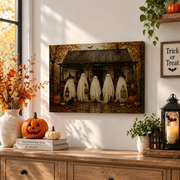Ghost Family Halloween Wall Art Print Rustic Farmhouse Autumn Seasonal Decor - Format: Stretched Canvas