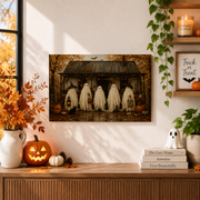 Ghost Family Halloween Wall Art Print Rustic Farmhouse Autumn Seasonal Decor - Format: Unframed Paper Poster